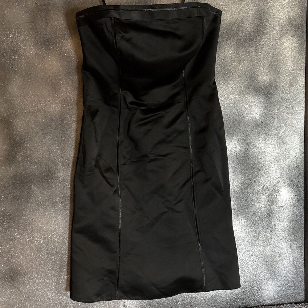 ANN TAYLOR Black Satin Strapless A-Line Dress 6P Pet Vampy Gothic Quiet Luxury